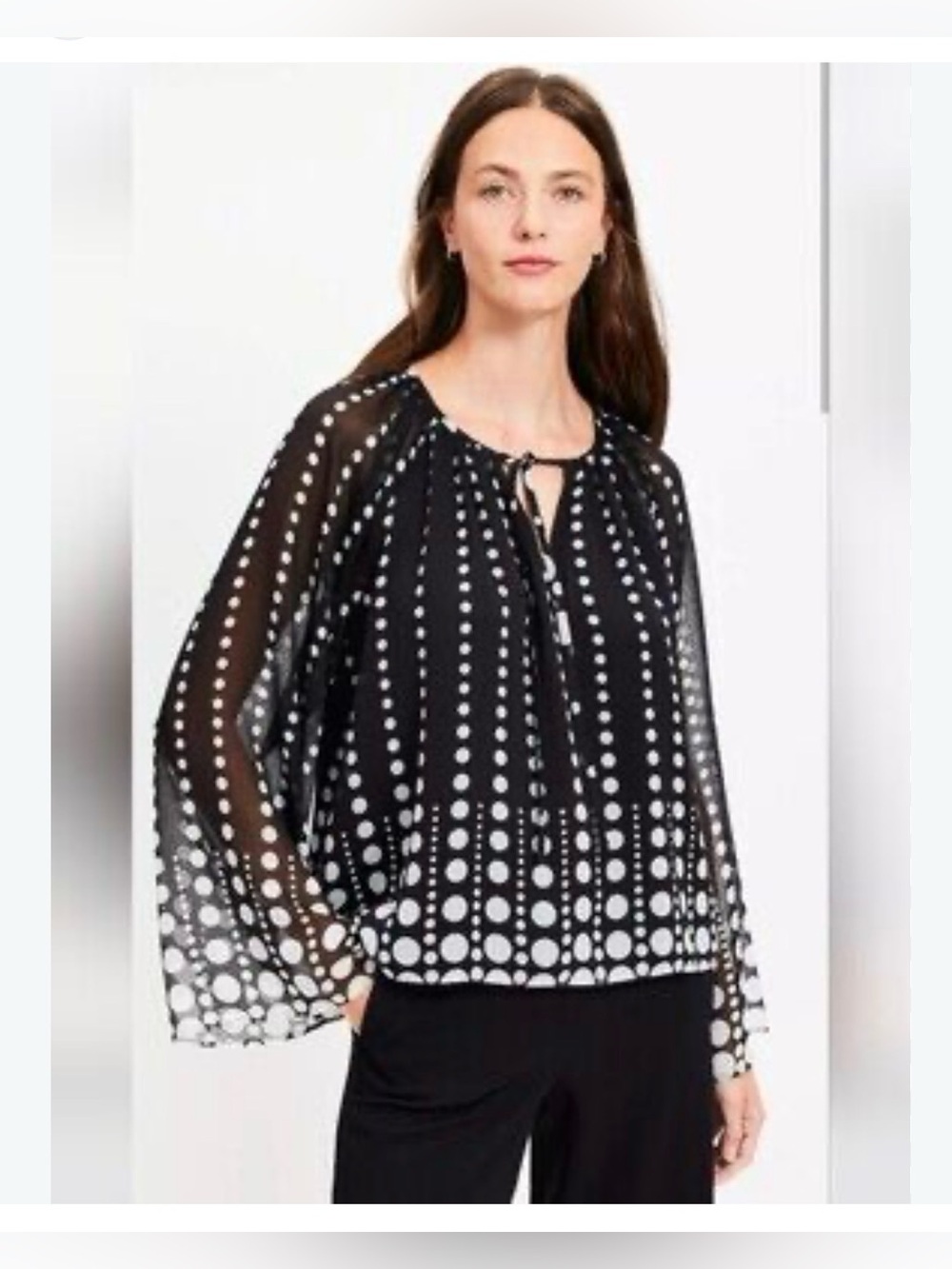 NWT LOFT Long Sleeve Blouse Sz Small Black White Polka Dot Relaxed Fit Oversized